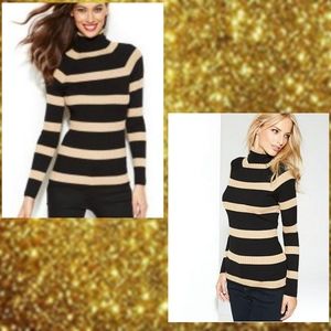 ❤️INC Black & Metallic Gold Striped Ribbed Turtleneck Sweater sz Large❤️